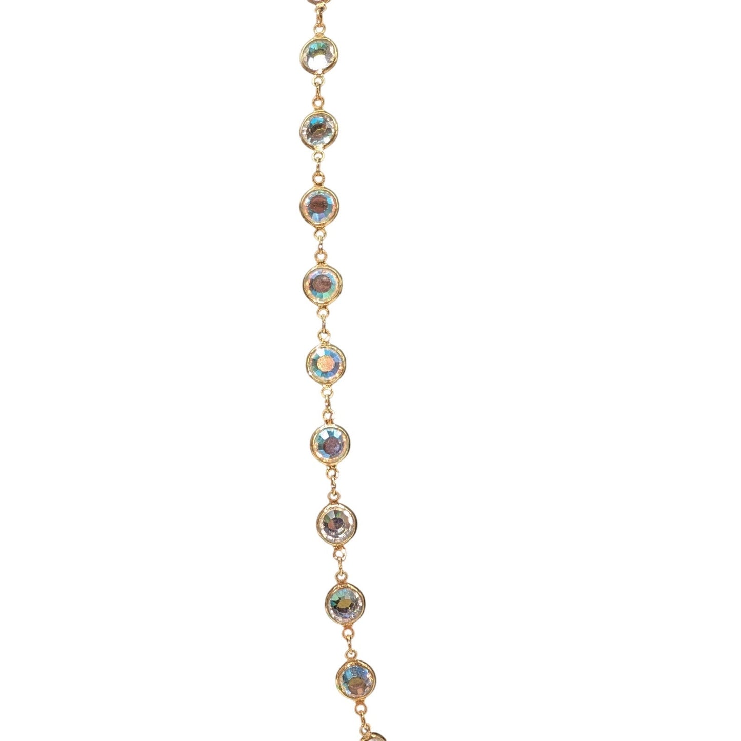 Vintage Swarovski Gold Tone Bezel Set AB Crystal Chain 34" Necklace