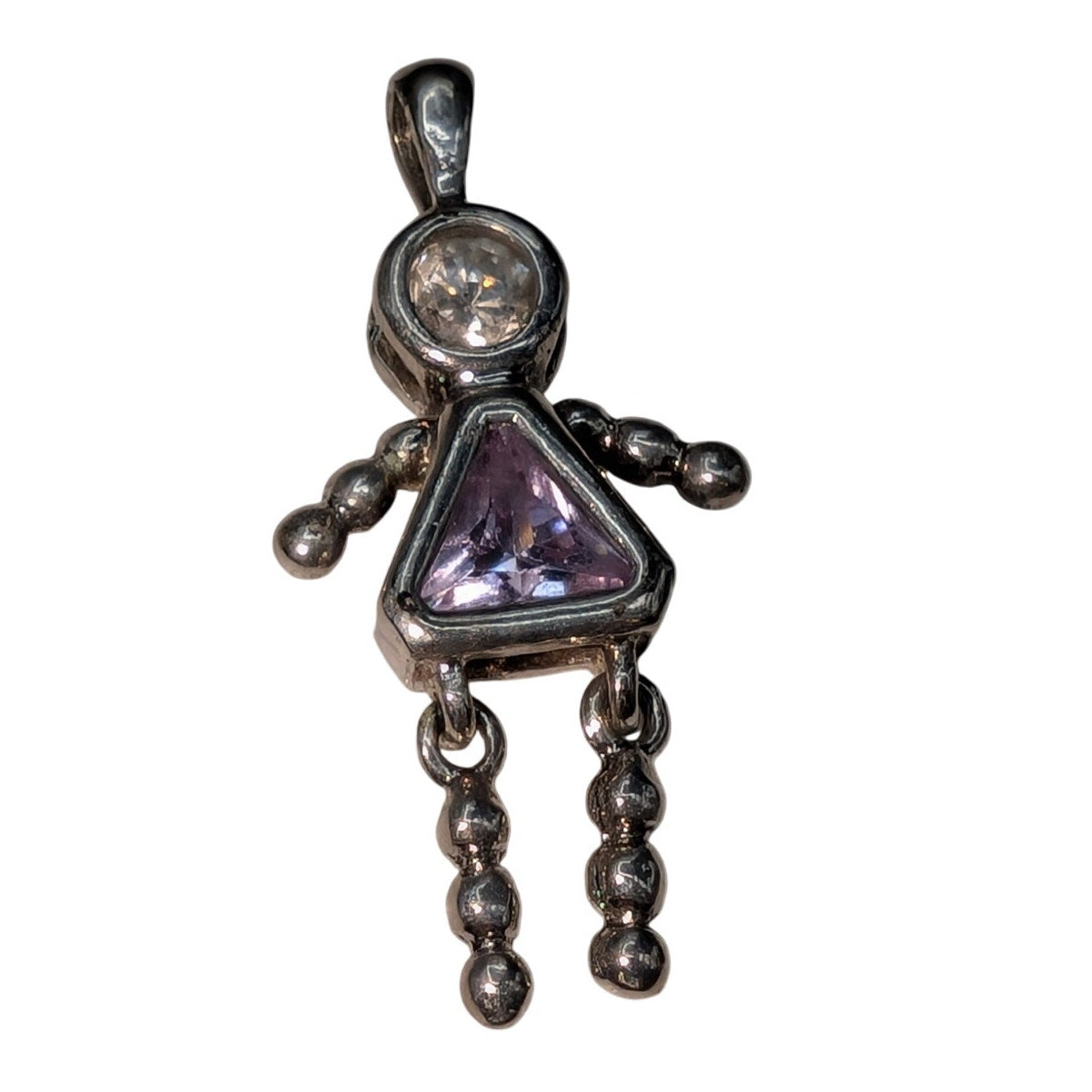 February Purple Crystal Silver Tone Girl Charm Pendant
