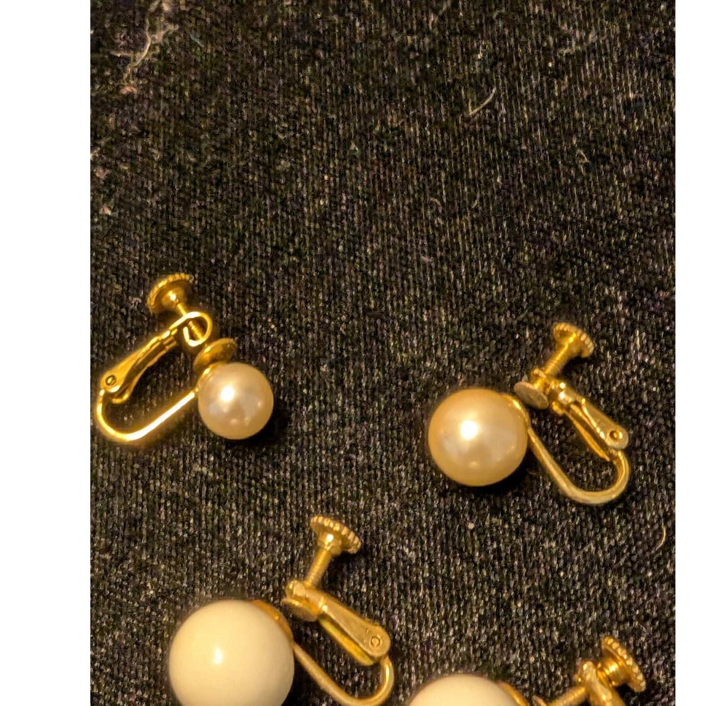Three Pair Cream Theme Vintage Clip On & Screw On Earrings