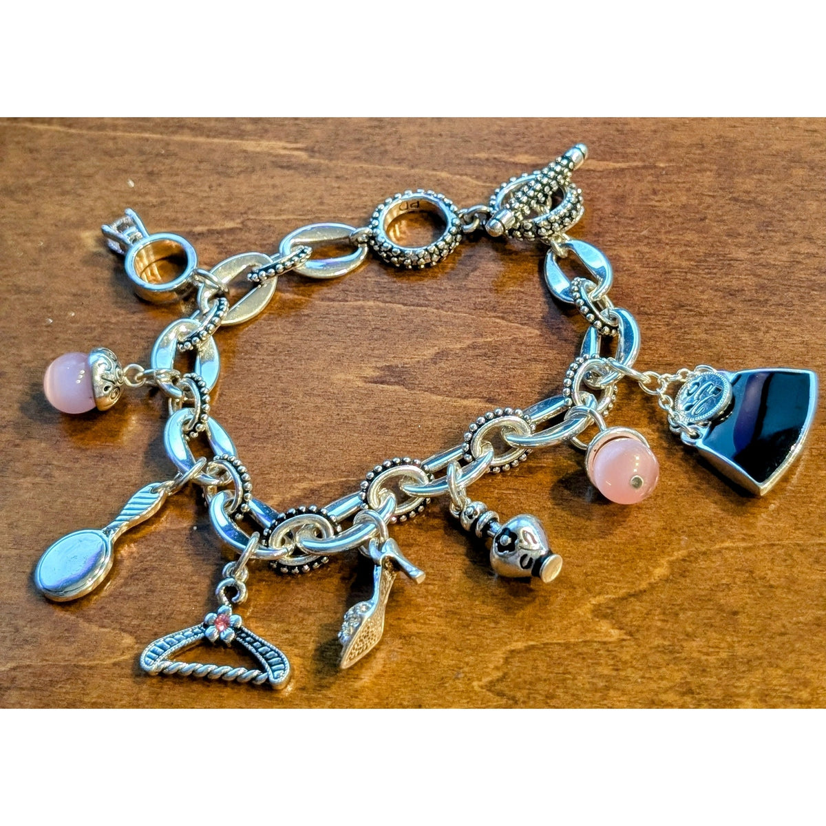 Premier Designs Silver Tone Girly Toggle Clasp Charm  Bracelet