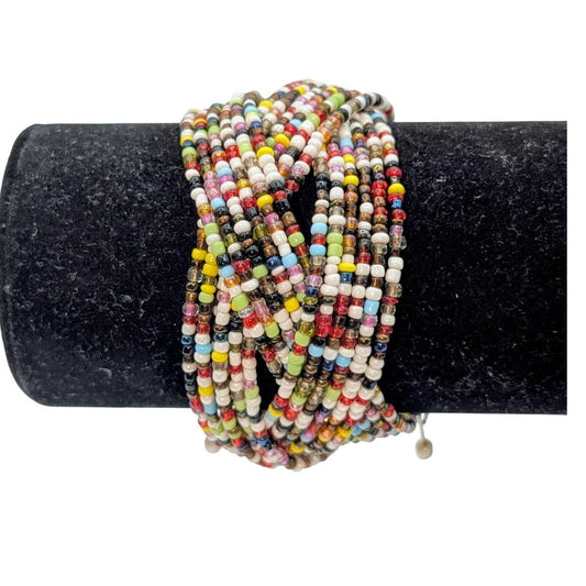 Modern Multi-Color Seed Bead Wire Cuff Bracelet One Size Fits Most