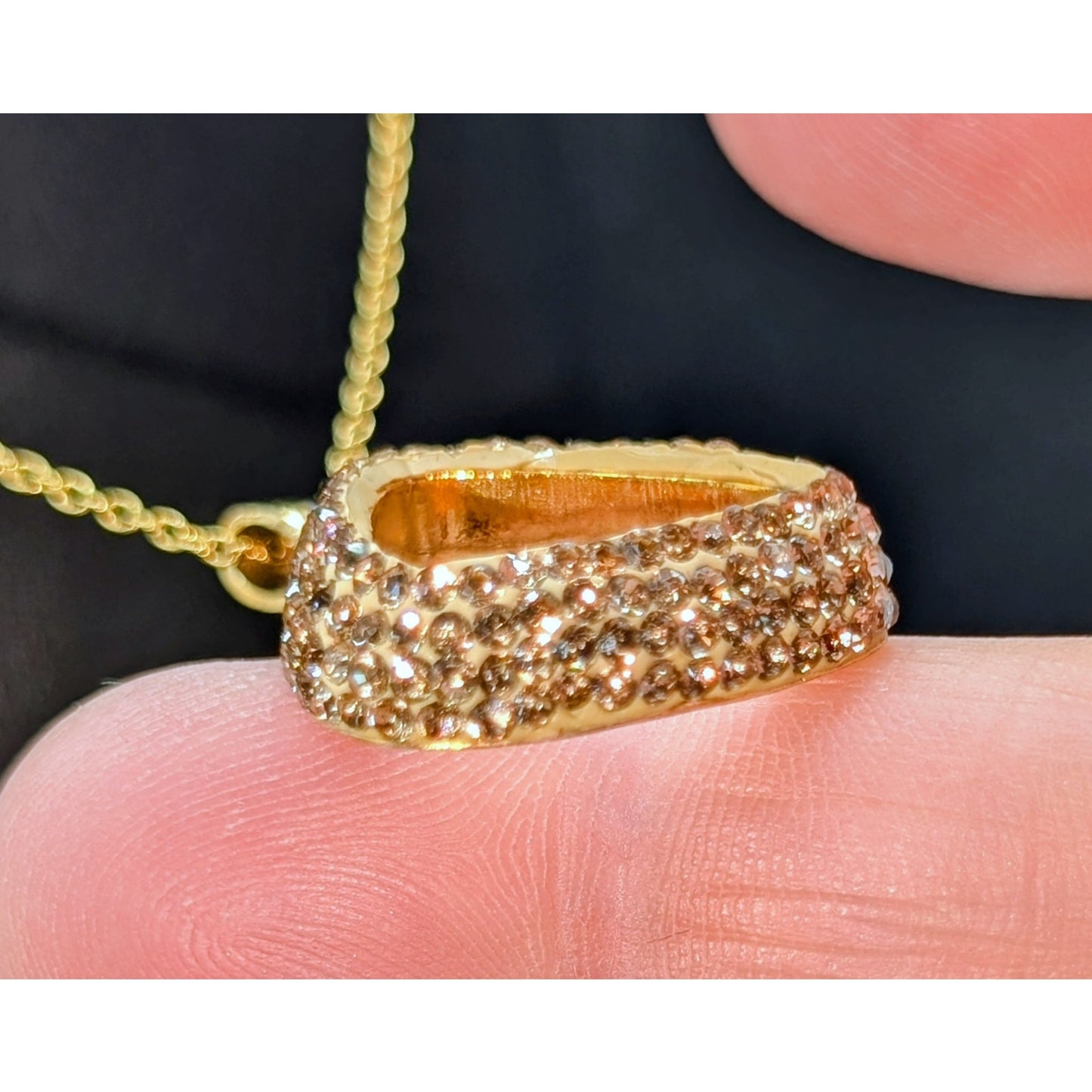 VTG 925 Vermeil Amber Color Crystal Encrusted Triangle Pendant 18" Necklace