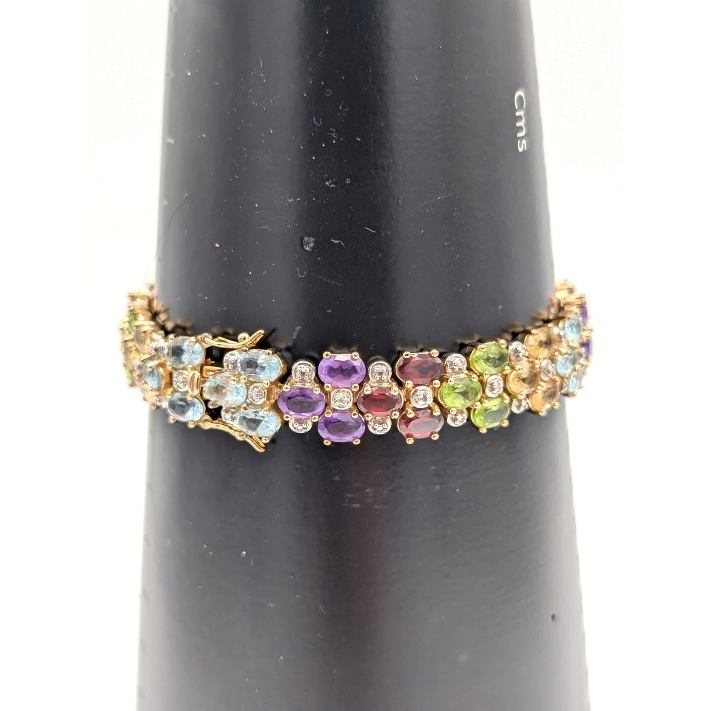 Vintage 925 Sterling Silver Gold Vermeil Multi Gemstone Tennis Bracelet