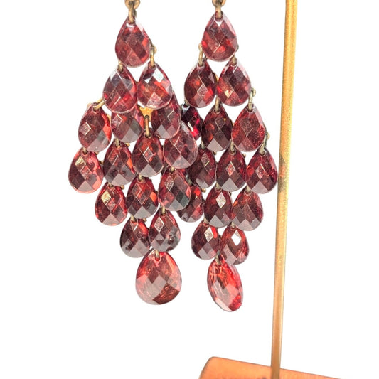 Burgundy Glass Teardrop Chandelier Post Pierced Earrings