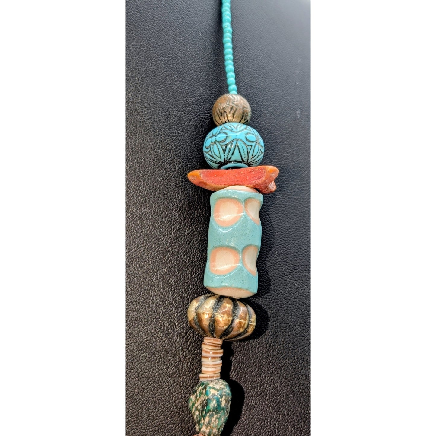 Vtg Southwestern Multi-Shape & Heishi Bead Turquoise Terra Cotta Color Necklace