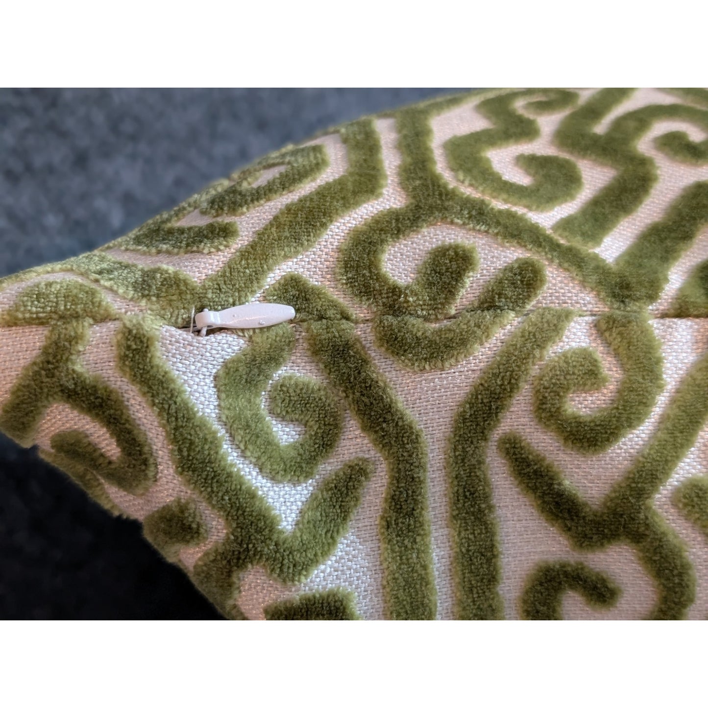 Sag Harbor Green Cut Velvet All Over Design Zippered Duck Feather Insert Pillow