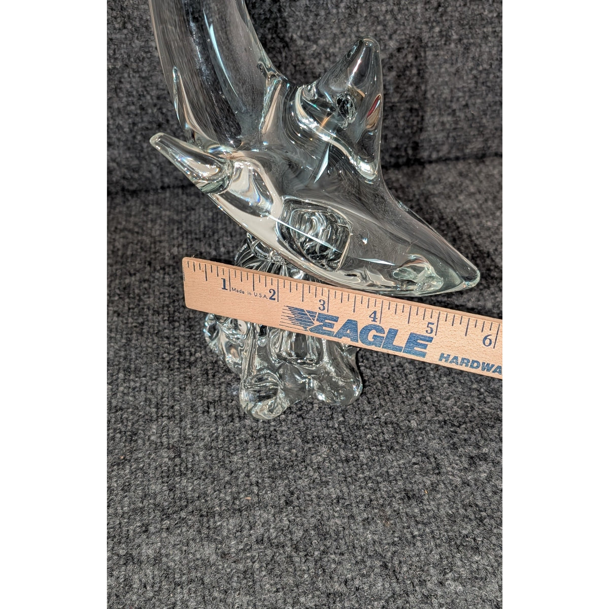 Estate Sale Mid-Century Murano Large Clear Art Glass Shark on Wave Figurine 13"