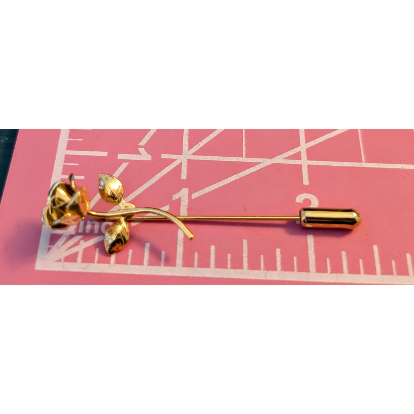 Vintage Gold Tone Long Stem Rose Stick Pin