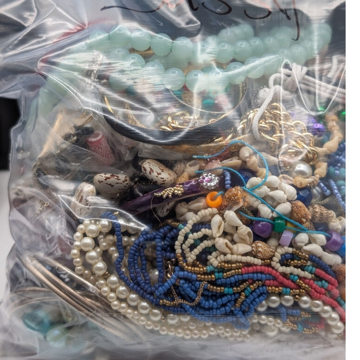Jewelry Lot Sassy Repurpose Bag Over 4 Pounds Beads & Possible Wearable Pieces