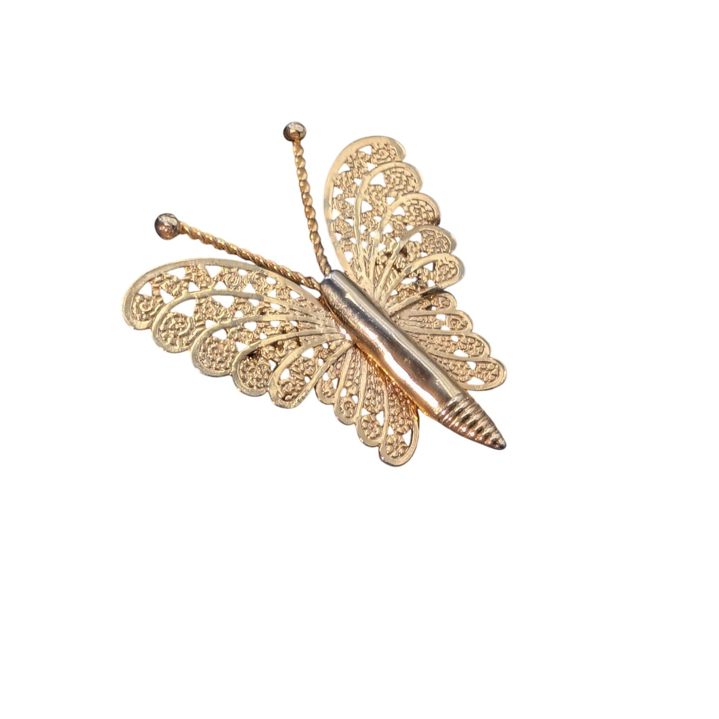 Vintage Delicate Filigree Gold Tone Butterfly Pin