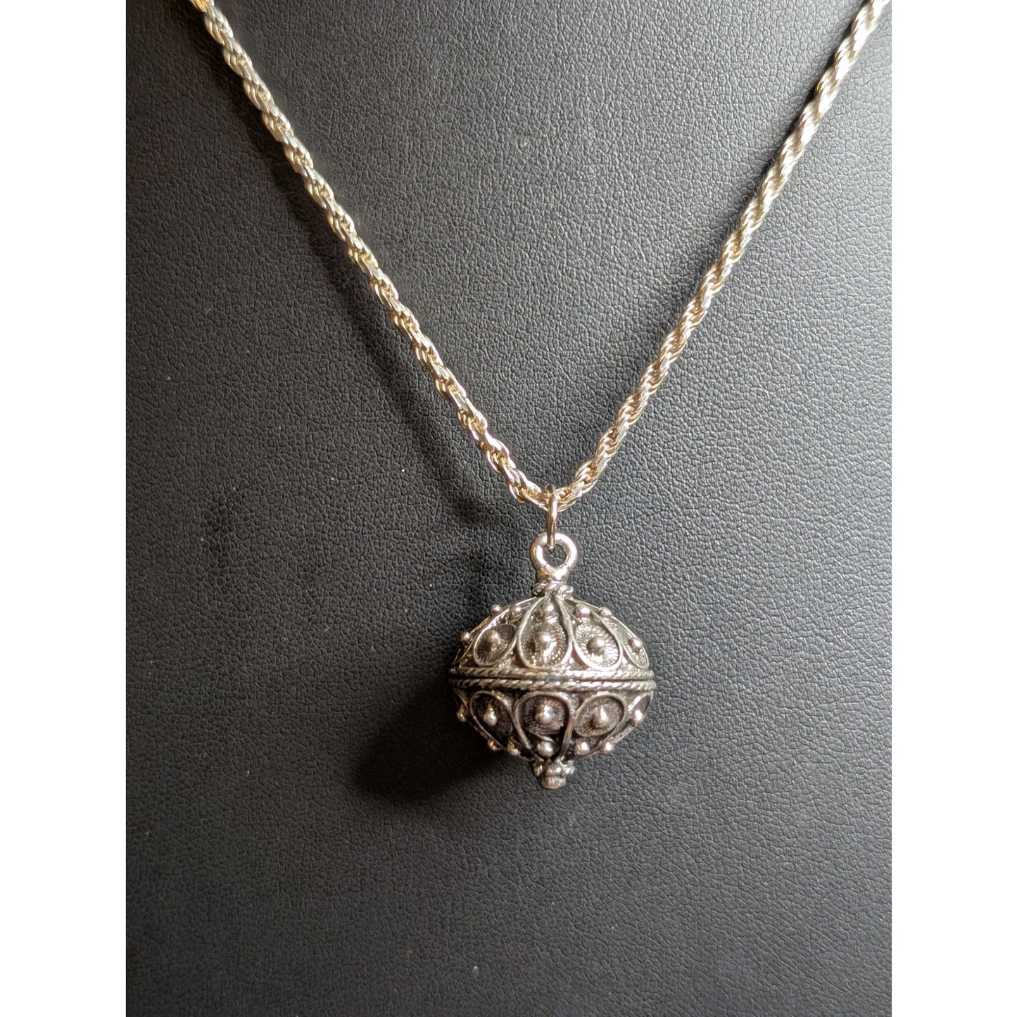 VTG 925 Italy SS Rope Chain Bali Ball Pendant & Hoop Dangle Earring Set 24.39g