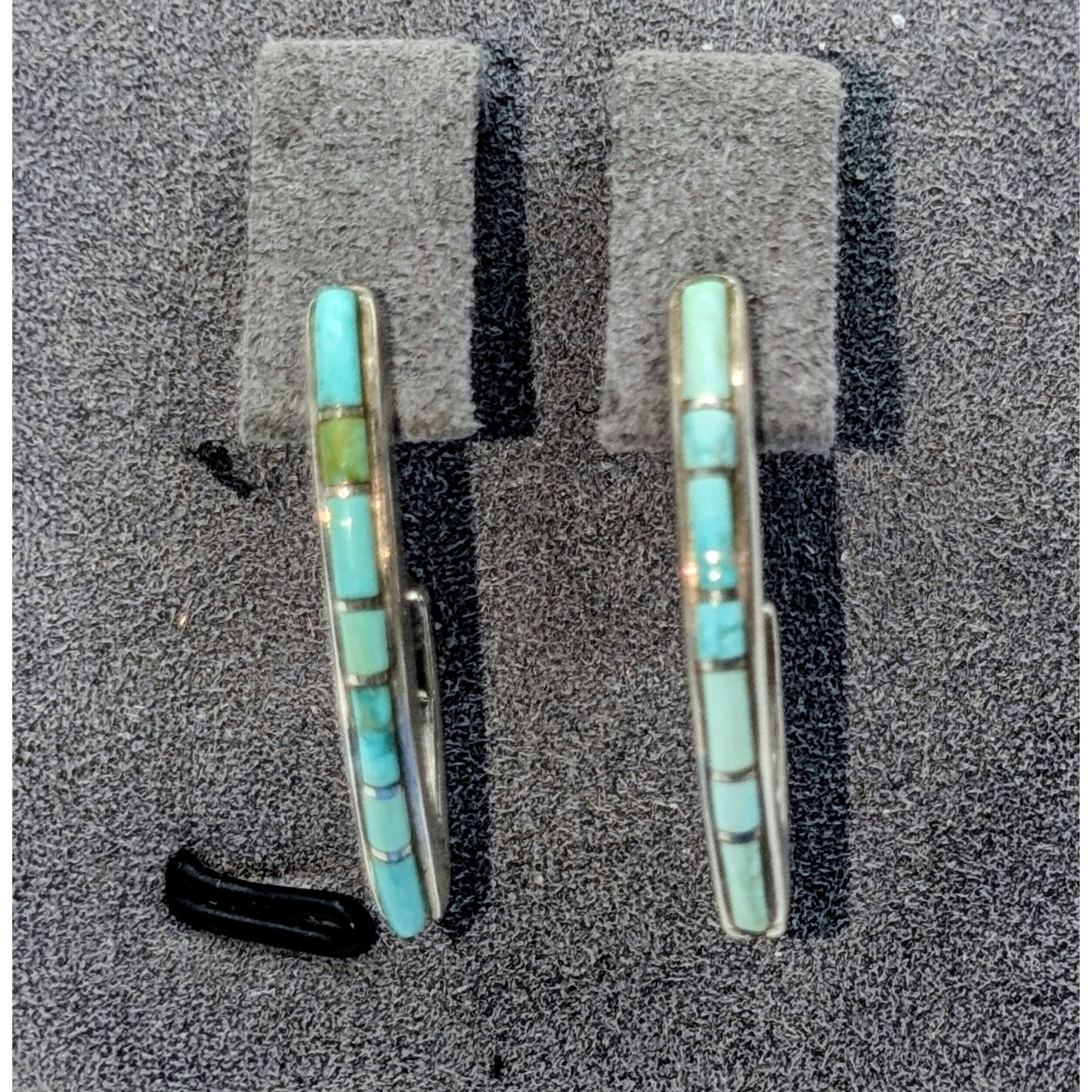 Vintage 925 Sterling Silver Marked 'M' Zuni Turquoise Inlay 3/4 Hoop Earrings