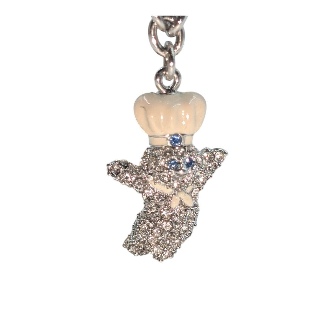 Danbury Mint 2010 Pillsbury Doughboy Pendant Silver Tone Rolo Chain Bracelet