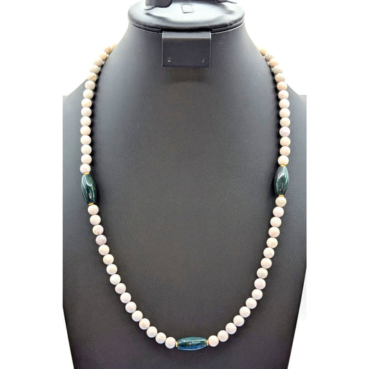 Vintage Jasper & Green Stone Beaded Patent Pending Gold Tone Clasp 26" Necklace