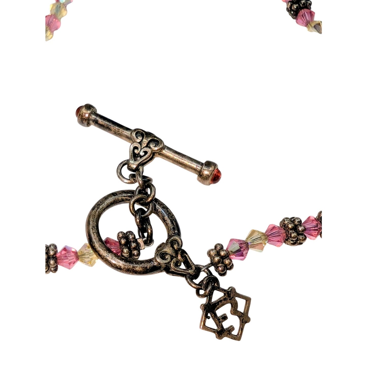 Elise Ryan 925 Sterling Silver Pink Clear Bicone Crystal Bead 18" Necklace