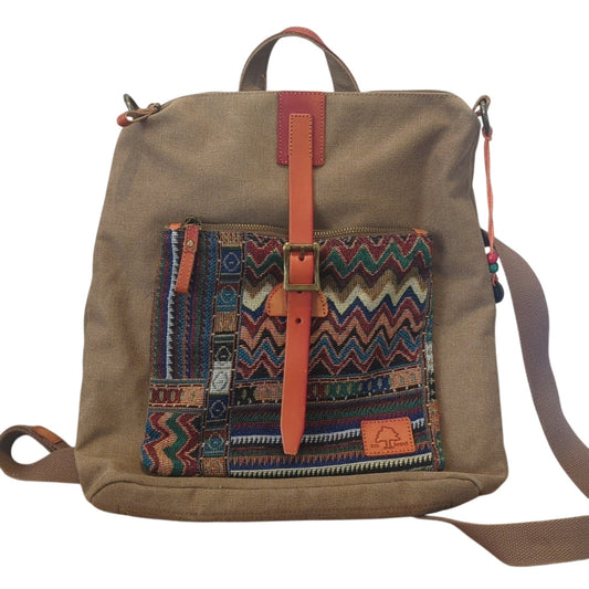 TSD Brand Four Seasons Tribal Pattern Boho Convertible Backpack/Shoulder Bag