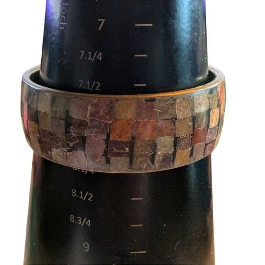 Lot of Three Vintage Metal Stone Inlay Bangle Bracelets