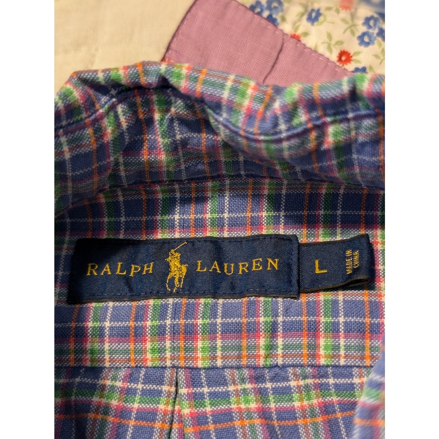 Ralph Lauren Oversized Periwinkle Plaid Button Down Shirt Mens Size L