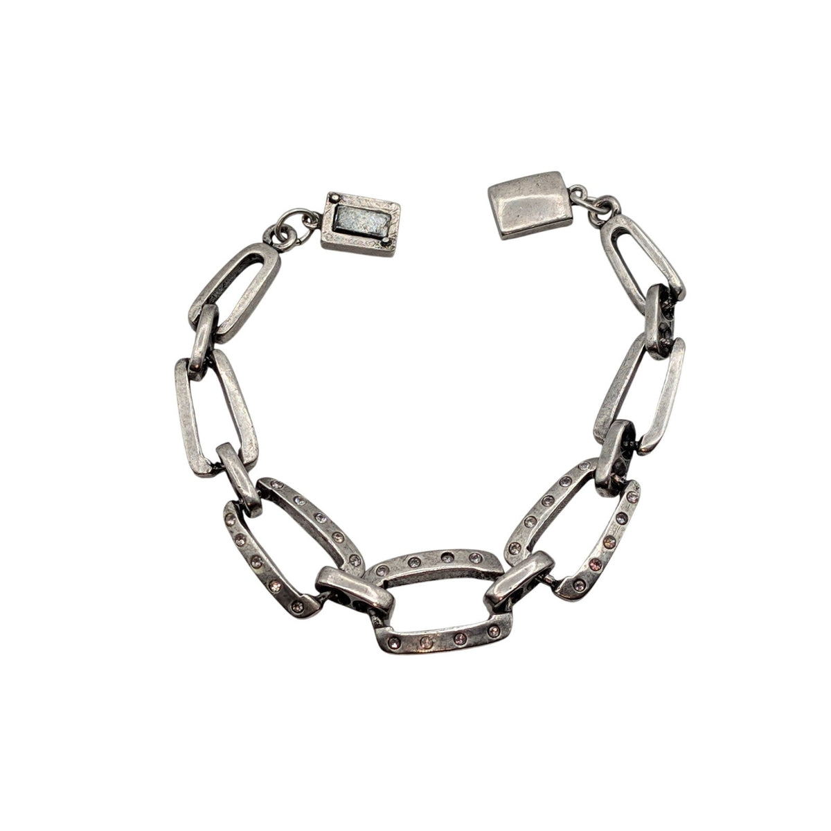 Chico's Silver Tone Crystal Rectangle Chain Link Magnetic Closure Bracelet
