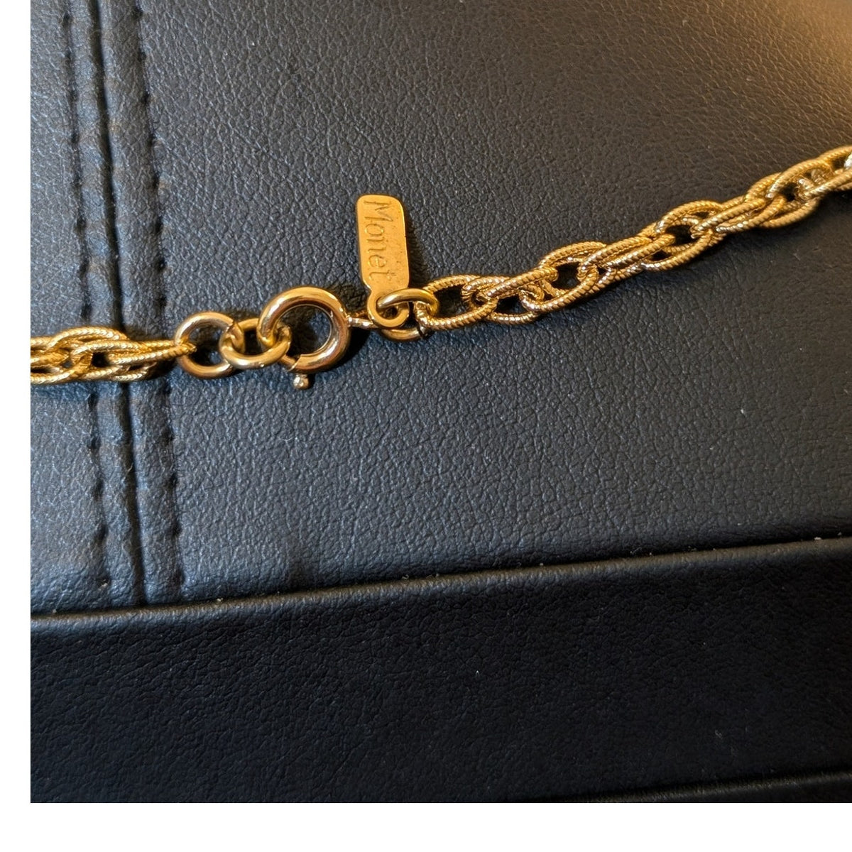 Vintage Signed Monet Textured Gold Tone 28" Necklace