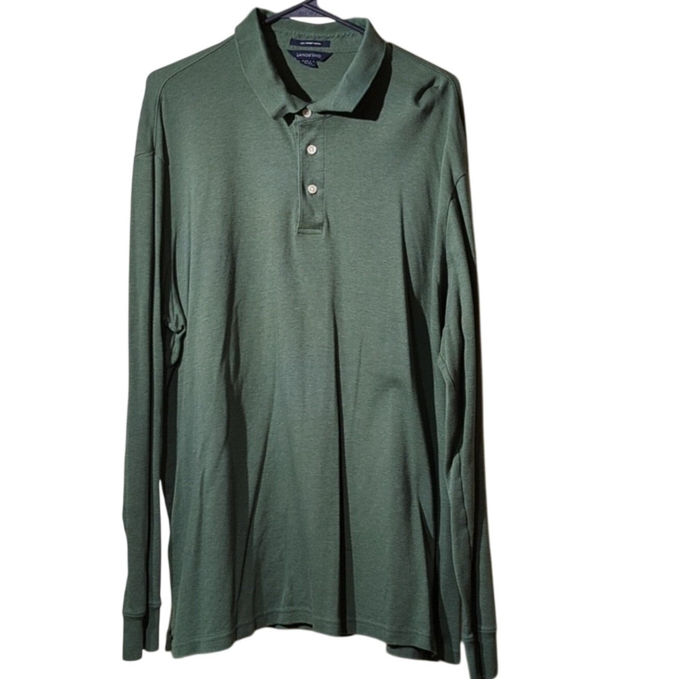 Lands' End Sage Green Long Sleeve 100% Supima Cotton Polo Shirt Mens Sz XXL