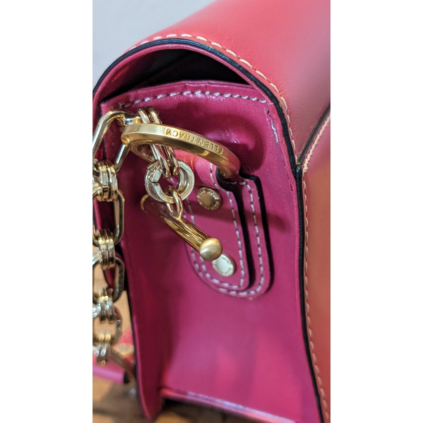 Ellen Tracy Vintage Pink Leather Chain Strap Shoulder Bag