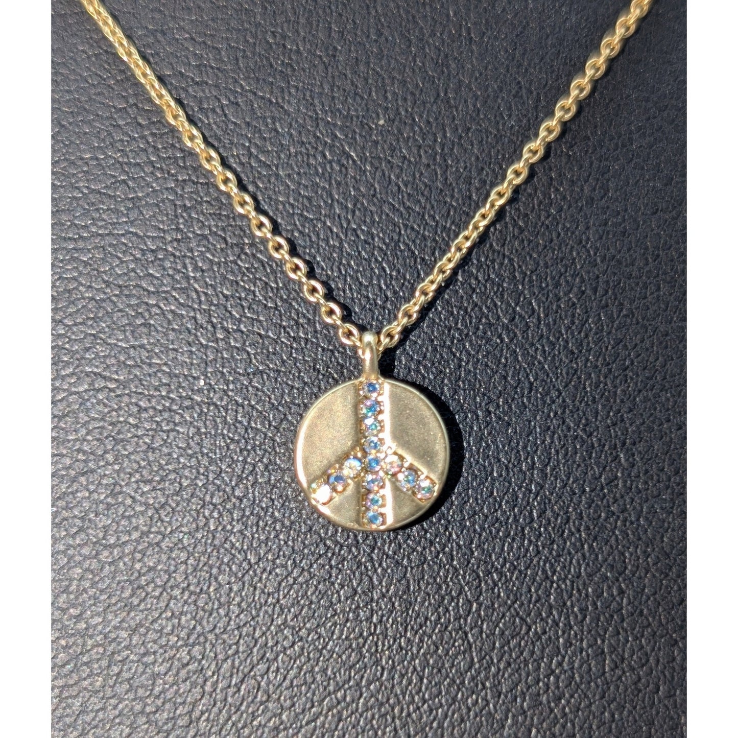Spartina 449 Gold Tone AB Crystal Peace Sign Pendant Chain Necklace