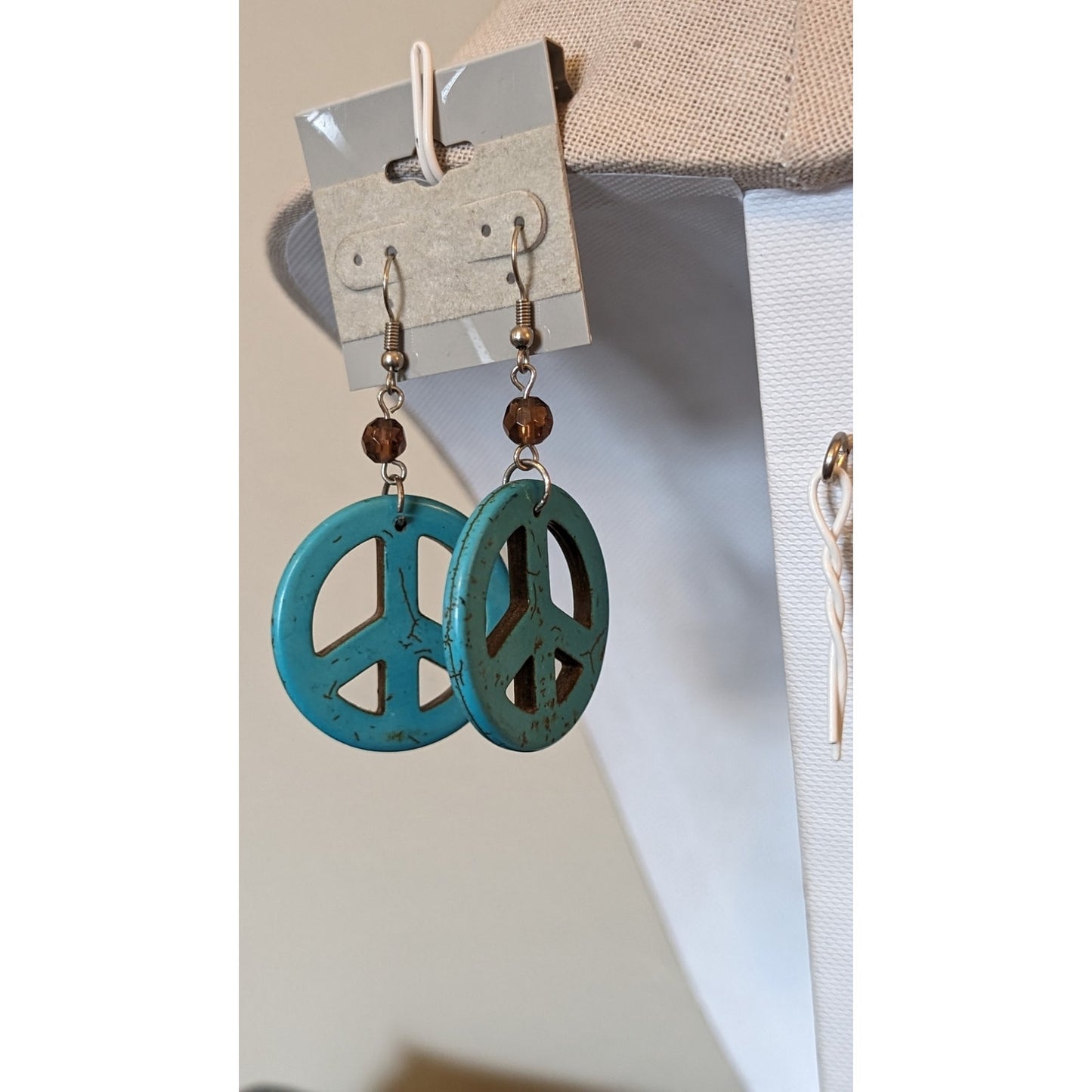 Dyed Magnesite Crystal Bead Peace Sign Wire Earrings
