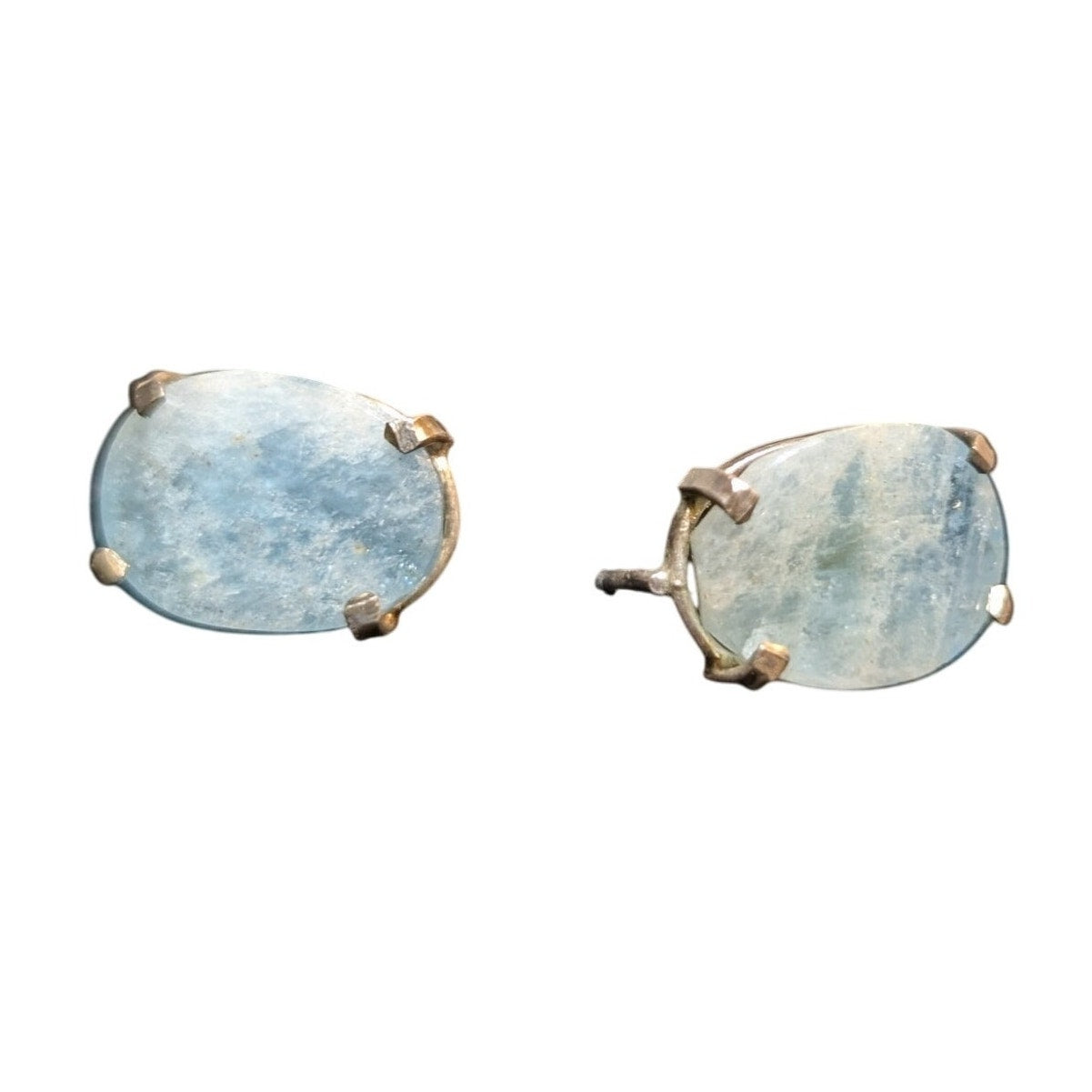 Vintage Raw Cut Aquamarine Sterling Silver Post Earrings