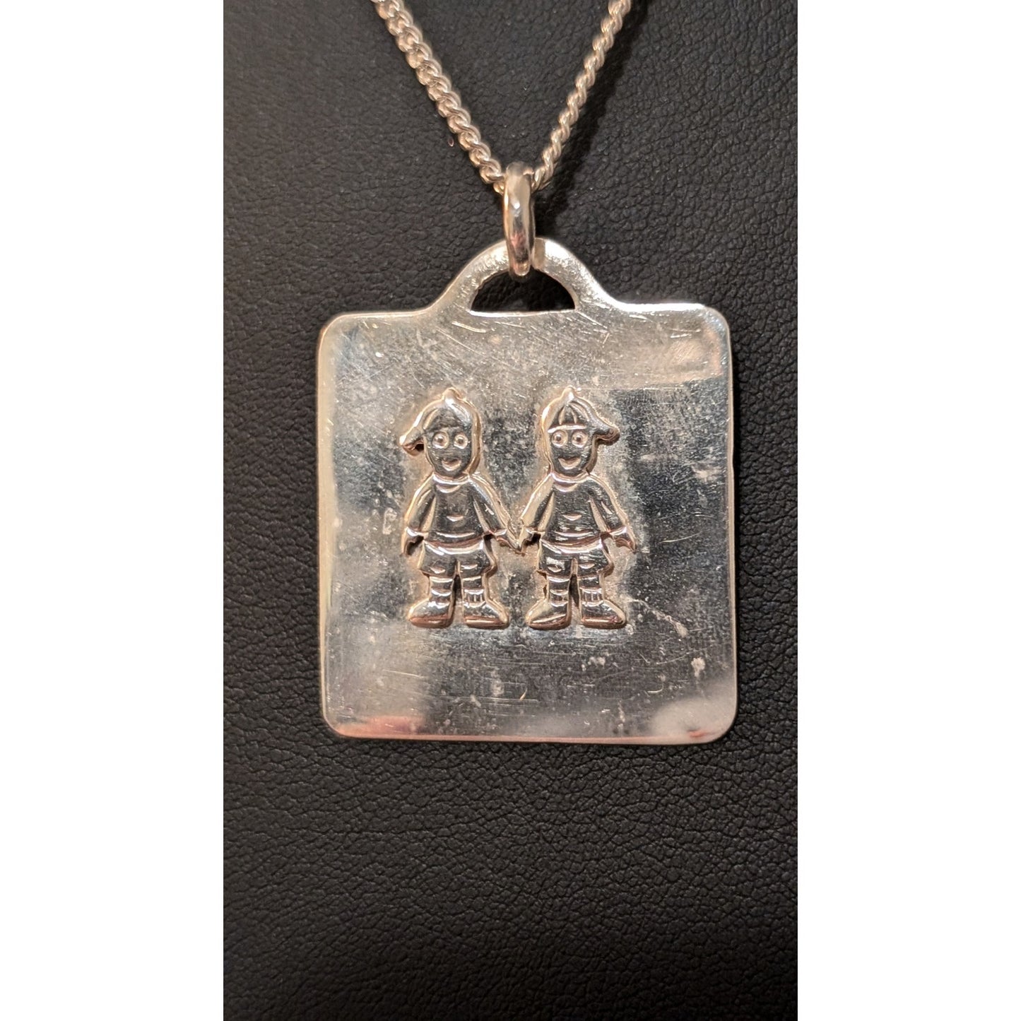 Vintage 1970s Solid Sterling Silver Two Boys Pendant 20" Necklace