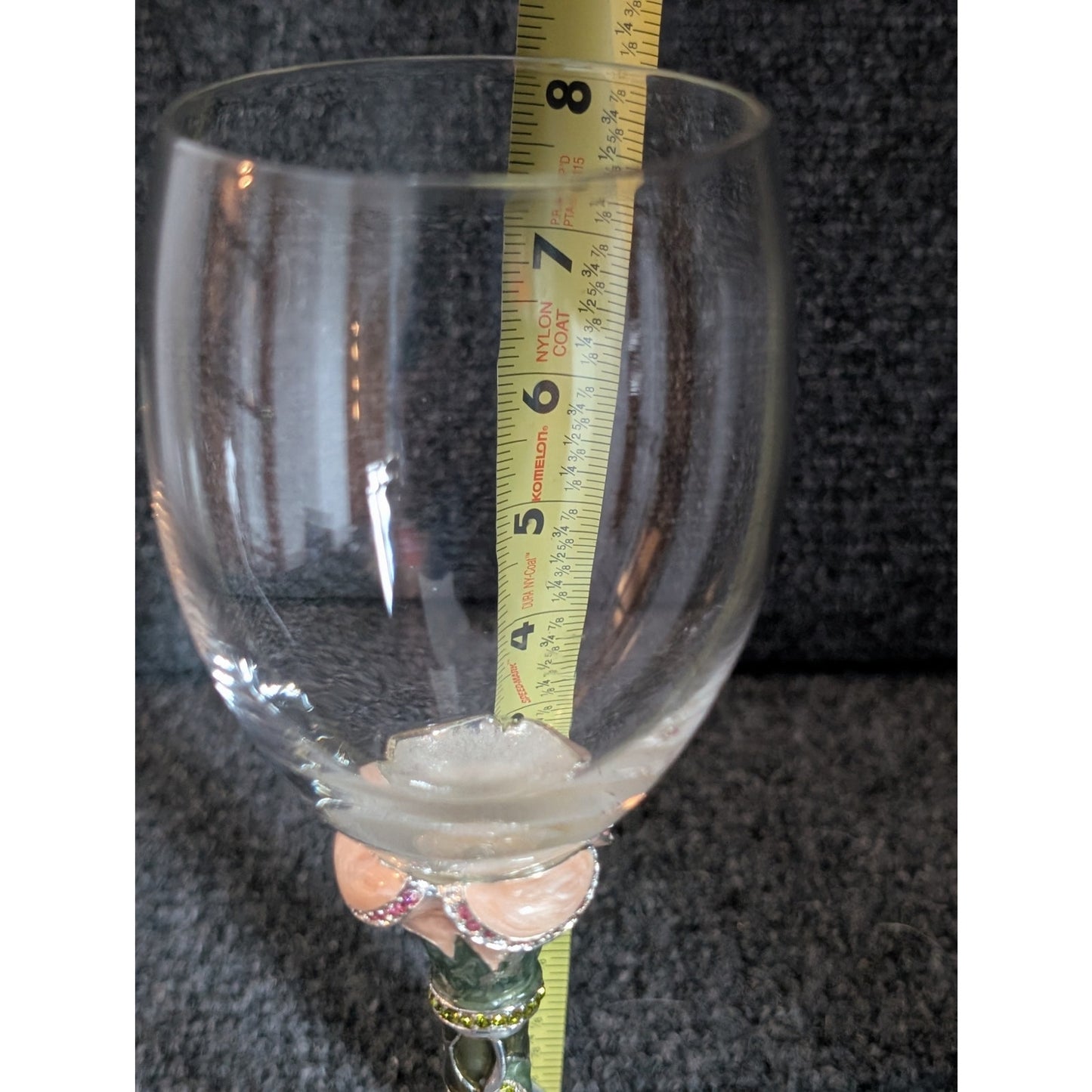 Vintage 2 Saints Pink Green Enamel Rhinestone Wine Goblet