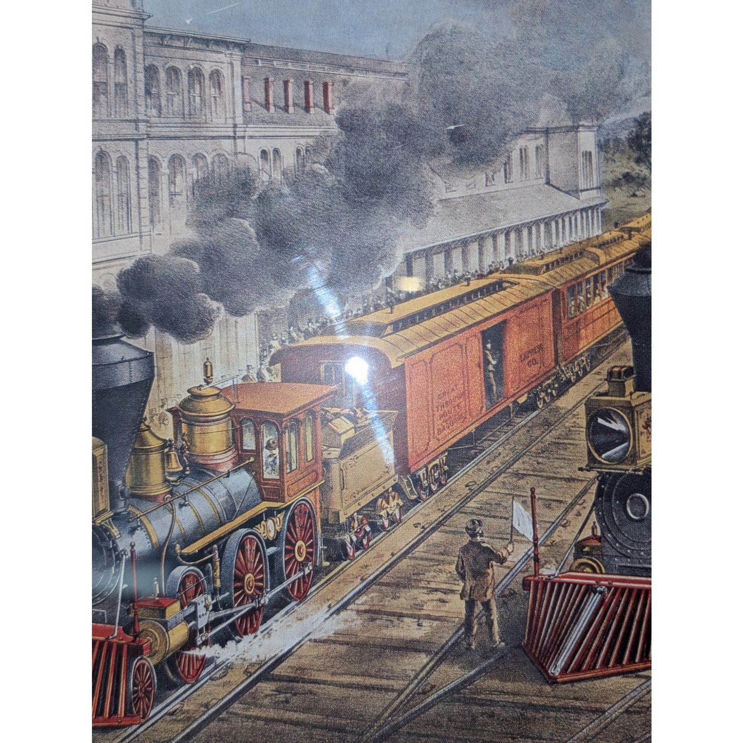 1874 Currier Ives Litho Art American Railroad Scene Express Train Parson Atwater