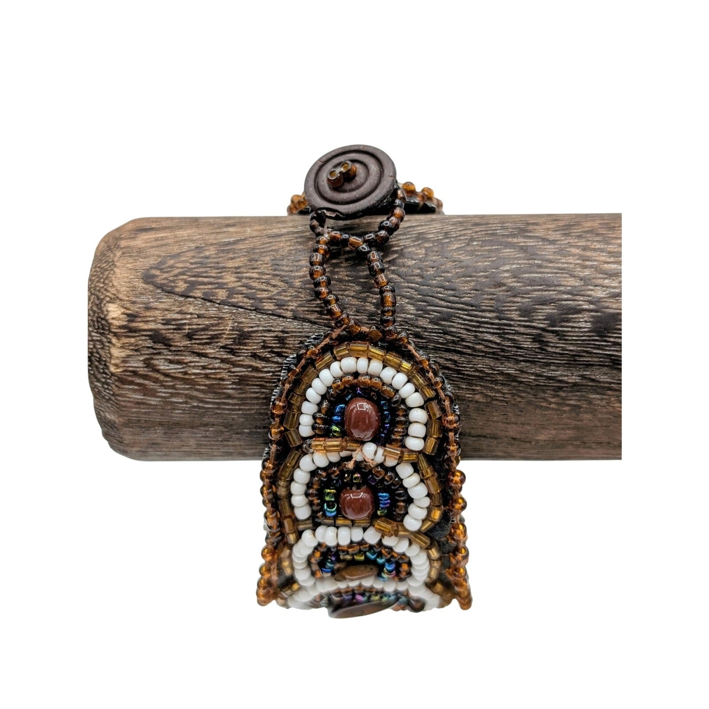 Artisan Brown Beaded Natural Stone Adjustable  Bracelet W/ Button Clasp