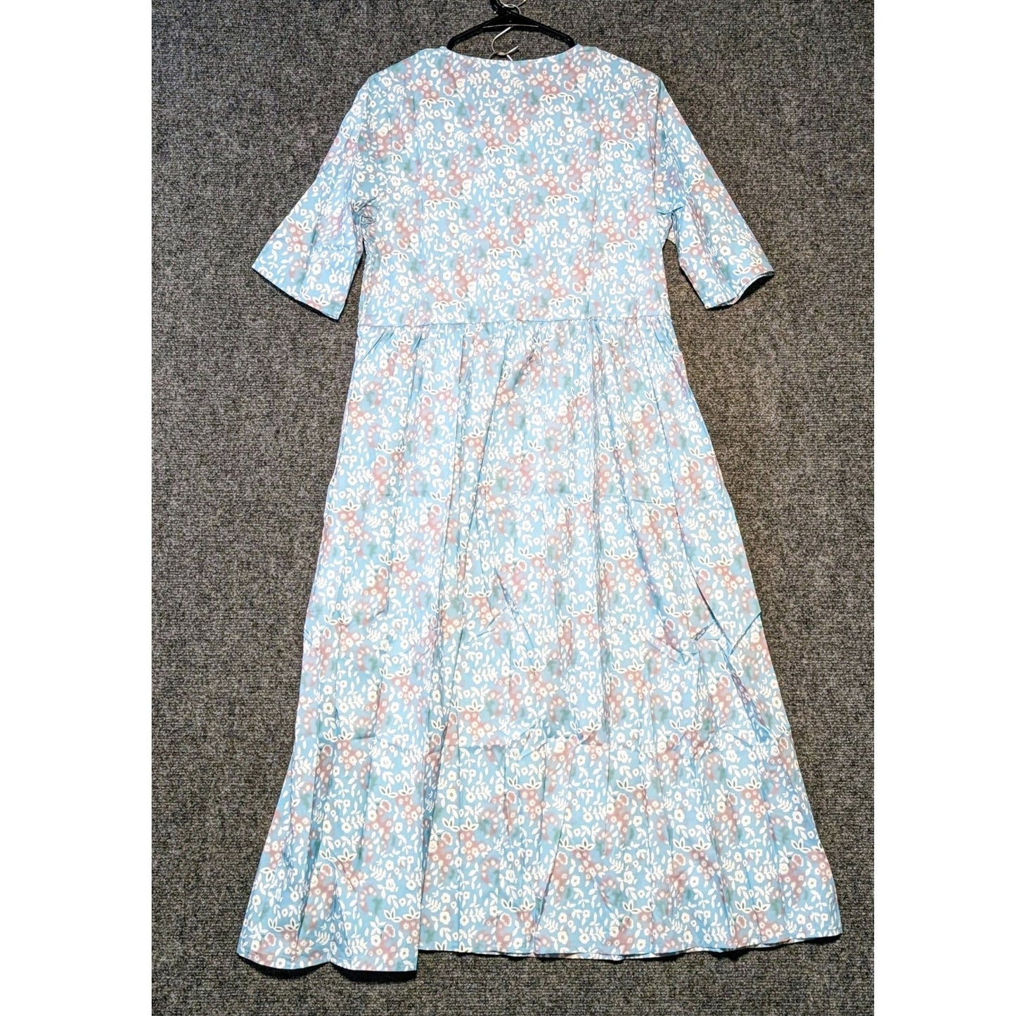 Made With Love Blue Lavender Floral Smock Bodice Short Sleeve NWT Dress Sz L