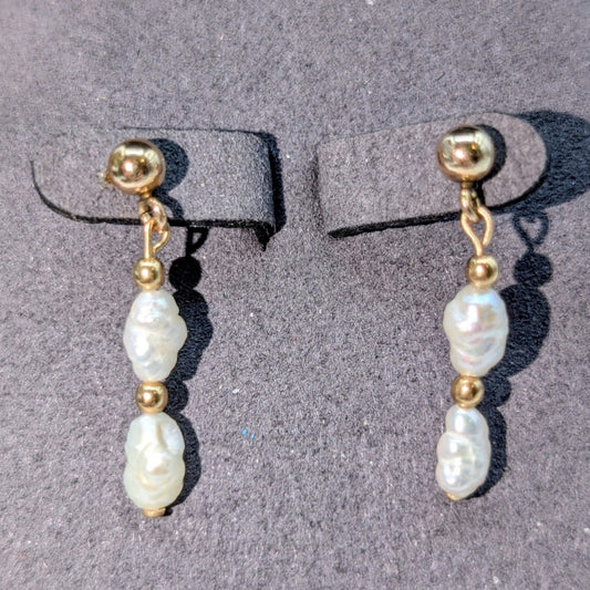 Vintage Freshwater Pearl 14K Gold Filled Post Dangle Earrings