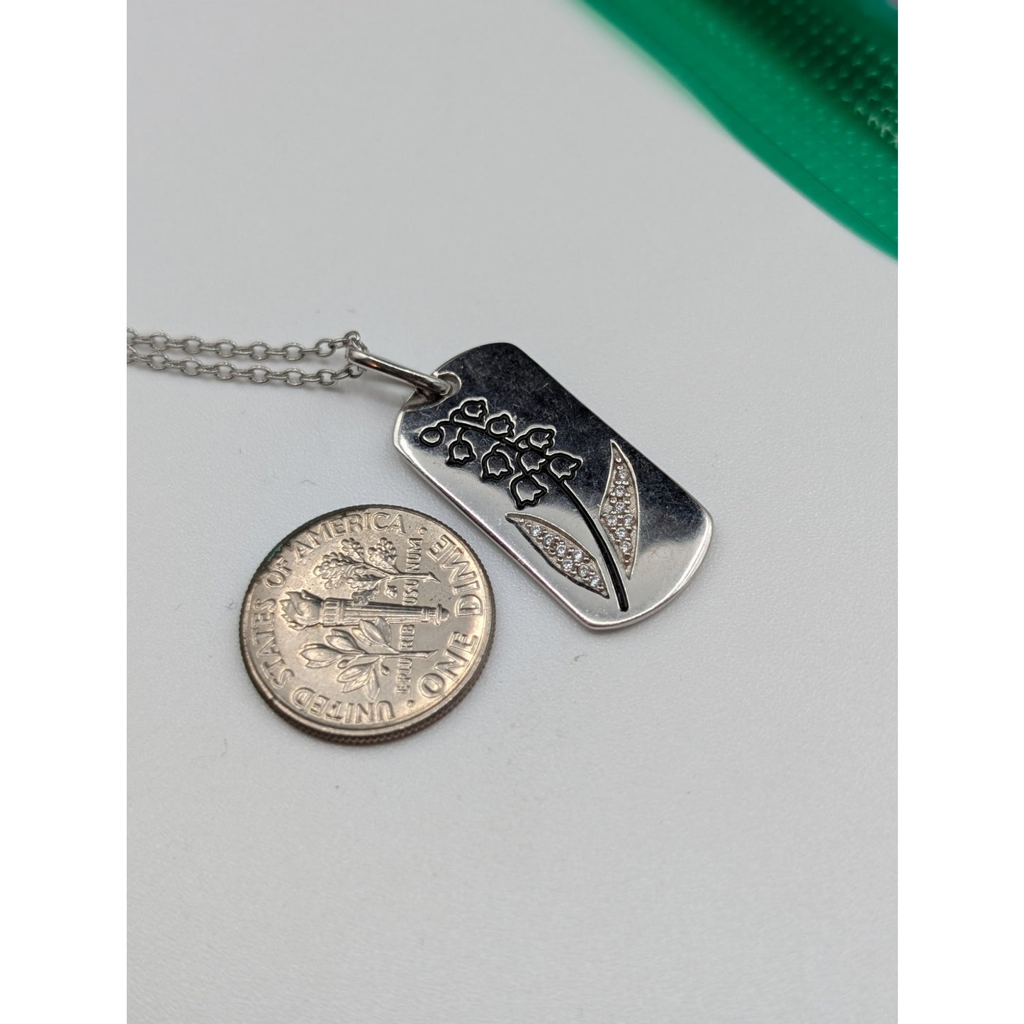 925 Sterling Silver Lily of the Valley CZ Pendant 16"-18" Chain Necklace