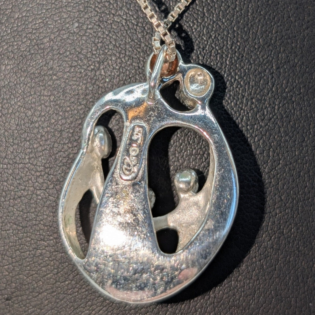 VTG Carlisle Co 925 Sterling Silver Love Family of 5 Pendant 16" Chain Necklace