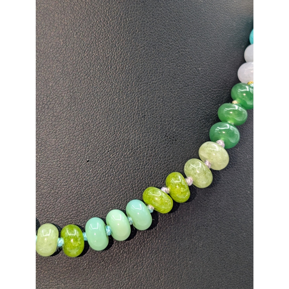 Green Blue Natural Gemstone Beaded Hand Knotted Choker 17.5" Necklace