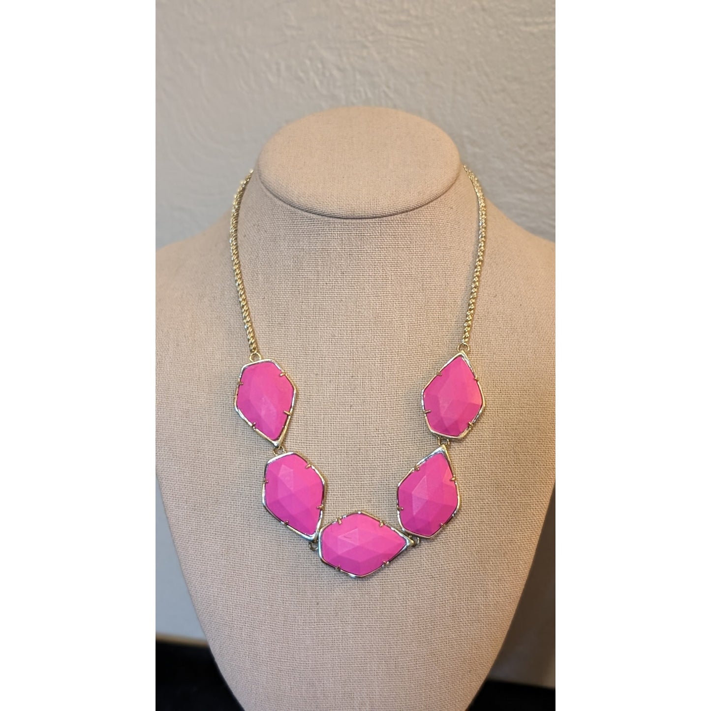 Kendra Scott Pink Five Faceted Stone Statement 18" Plus 2" Necklace