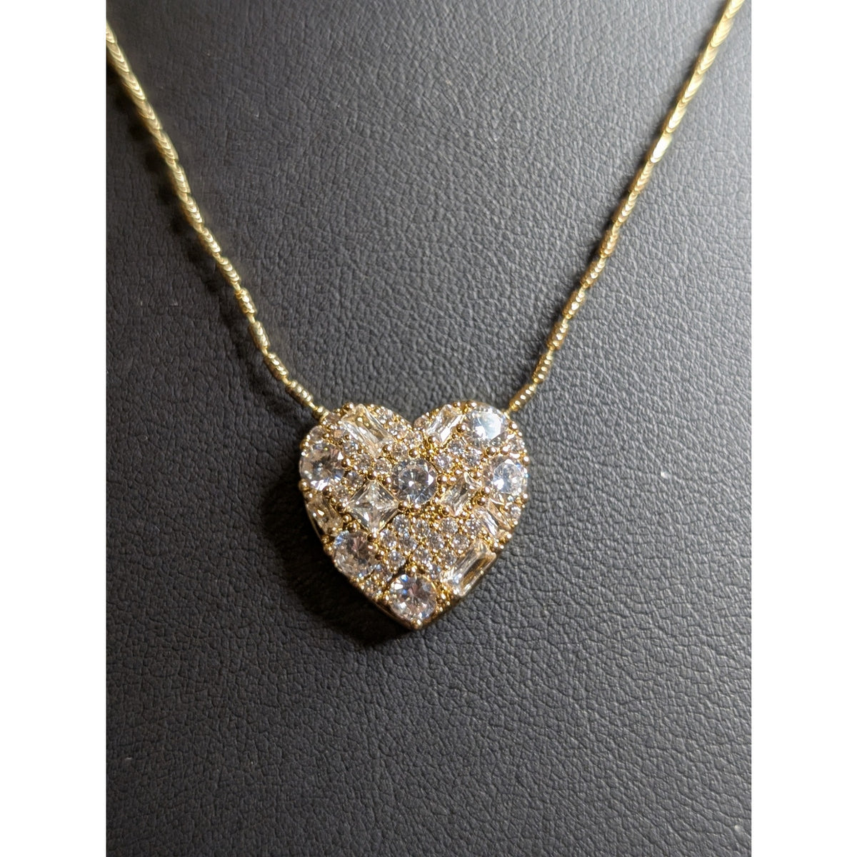 Brilliance 14k Gold Flash Plated Cubic Zirconia Baguette Heart Necklace