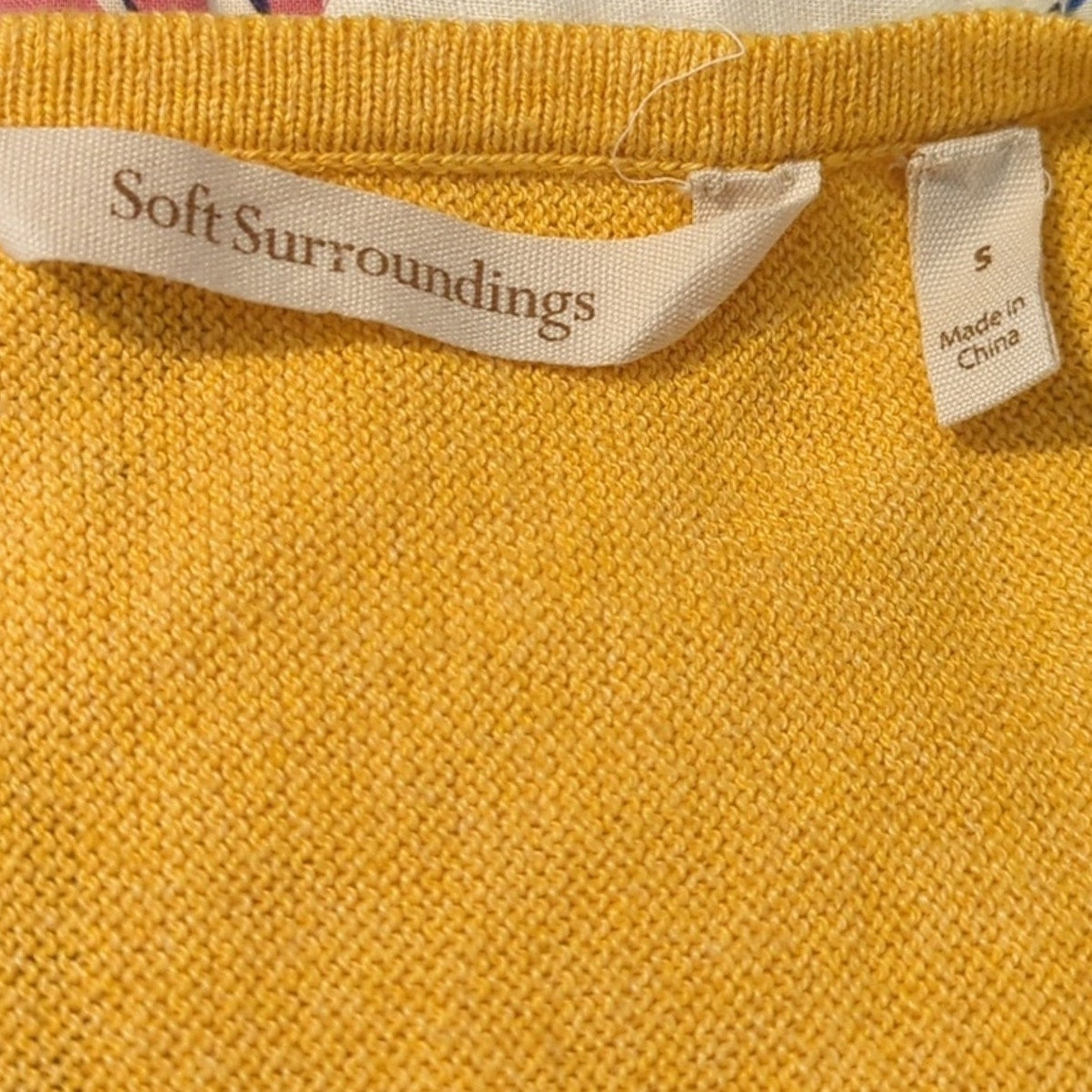 Soft Surrounding Yellow V-Neck Embellished Star Oversized Sweater Women's Sz S