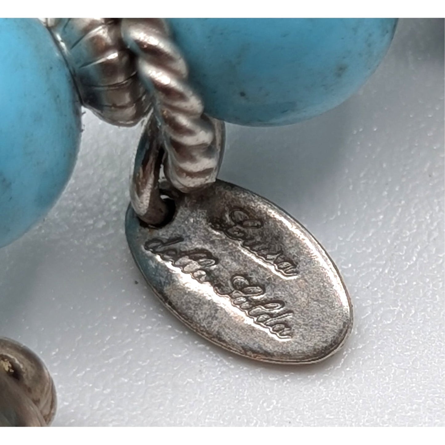 Louisa della Salda 925 Sterling Silver Italy Blue Stone Stretch Charm Bracelet