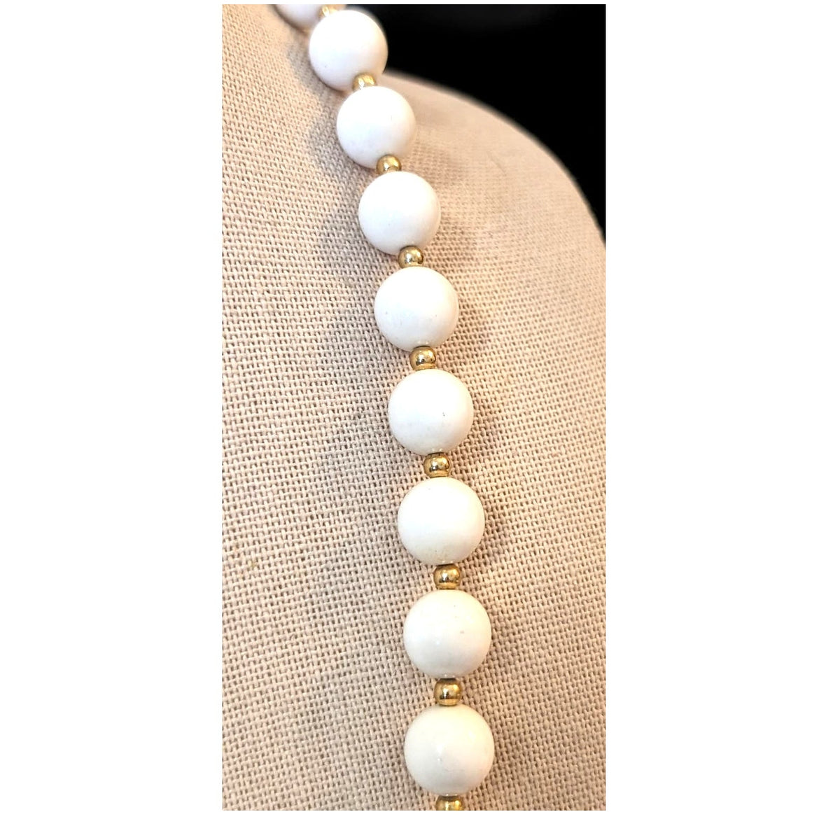 Vintage Monet White Gold Bead 30" Necklace W/ Sister Clasp