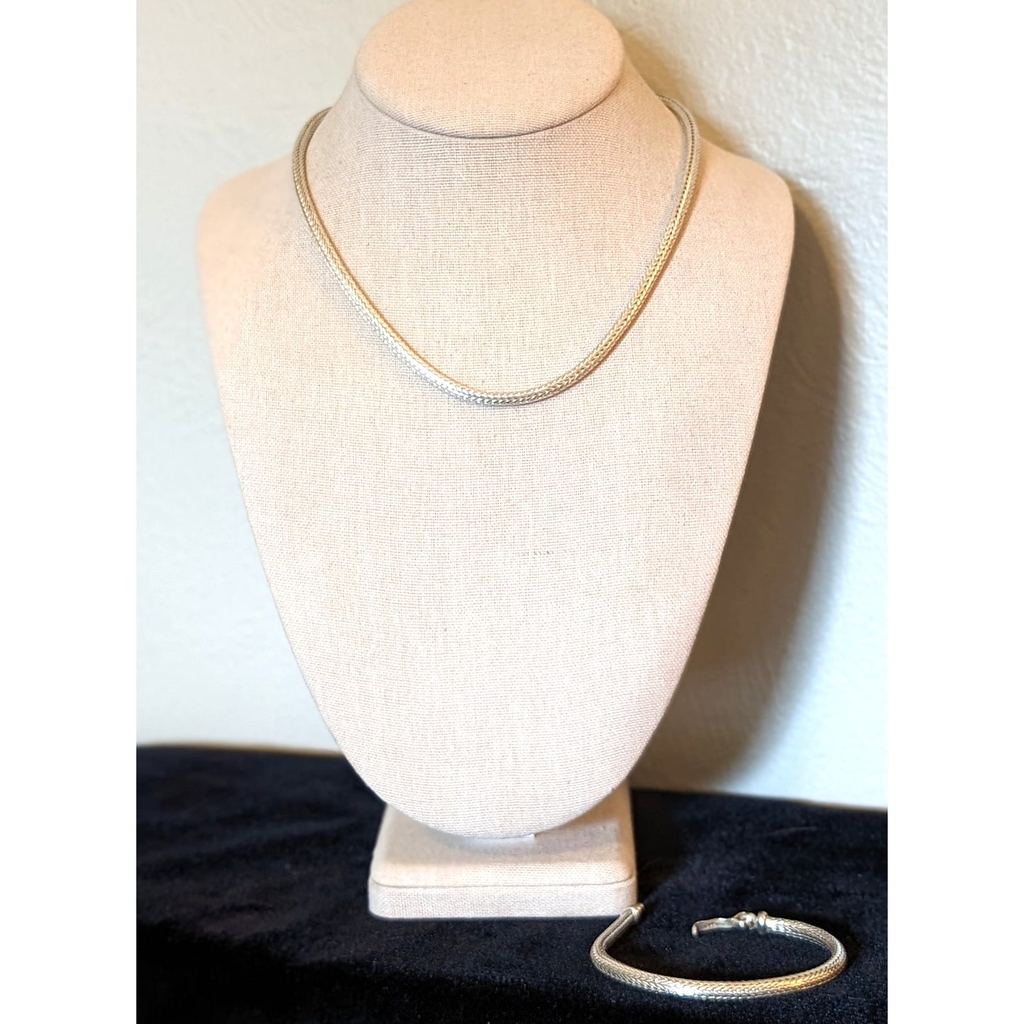 Vintage Woven Solid 925 Silver Snake Chain Necklace & Broken Clasp Bracelet