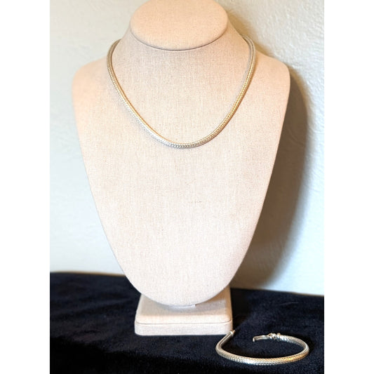 Vintage Woven Solid 925 Silver Snake Chain Necklace & Broken Clasp Bracelet
