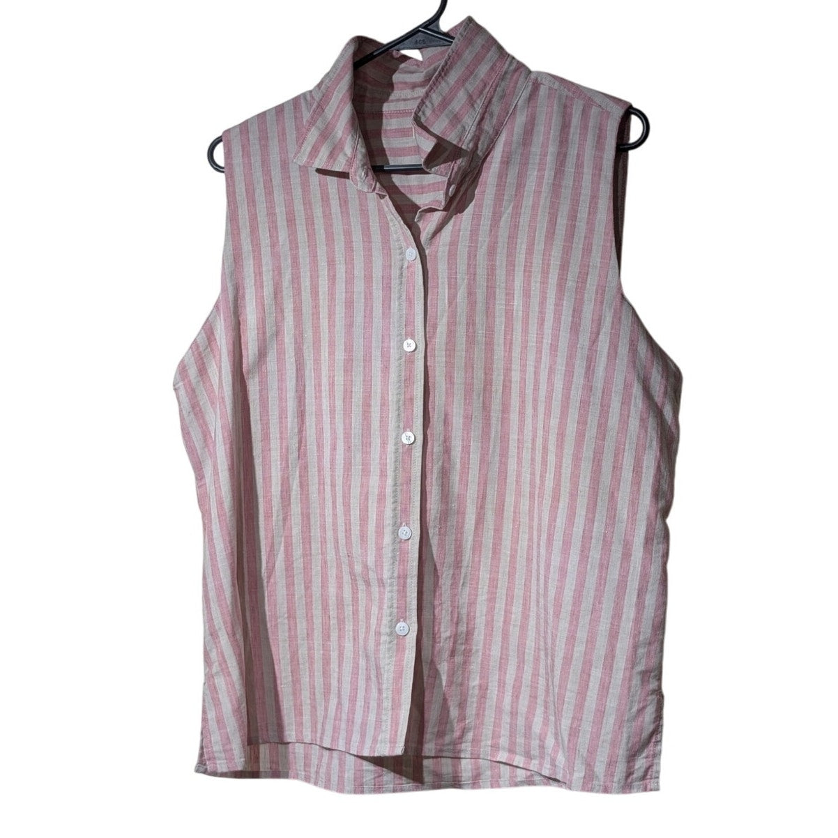 Faherty Malibu Pink Stripe Sleeveless Linen Button Front Shirt Womens Sz XL