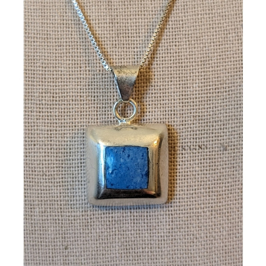 Mexico 925 Sterling Silver Blue Stone Inlay Necklace & Matching Earring Set