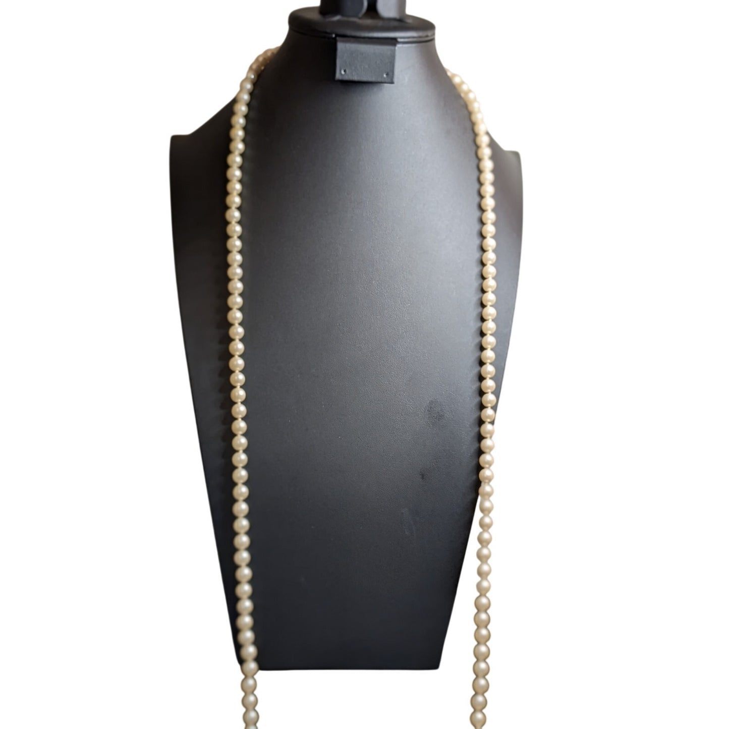 RARE 80s VTG Signed GEP 54" Faux Pearls Gold-Tone Lobster Claw Clasp Necklace