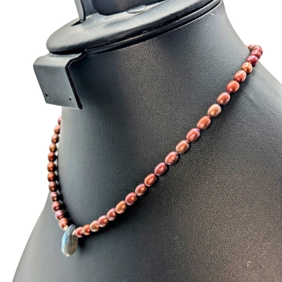 Copper Freshwater Pearl Labradorite Crystal Silver Toggle Clasp 16.25" Necklace