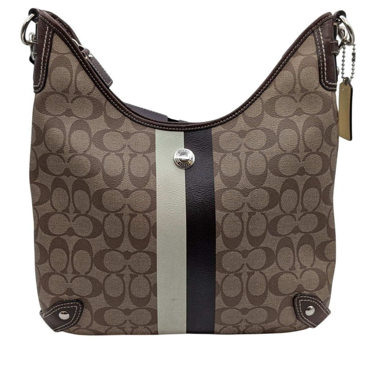 Coach F14476 Signature Stripe Chelsea Coated Canvas Leather Hobo Shoulder Bag
